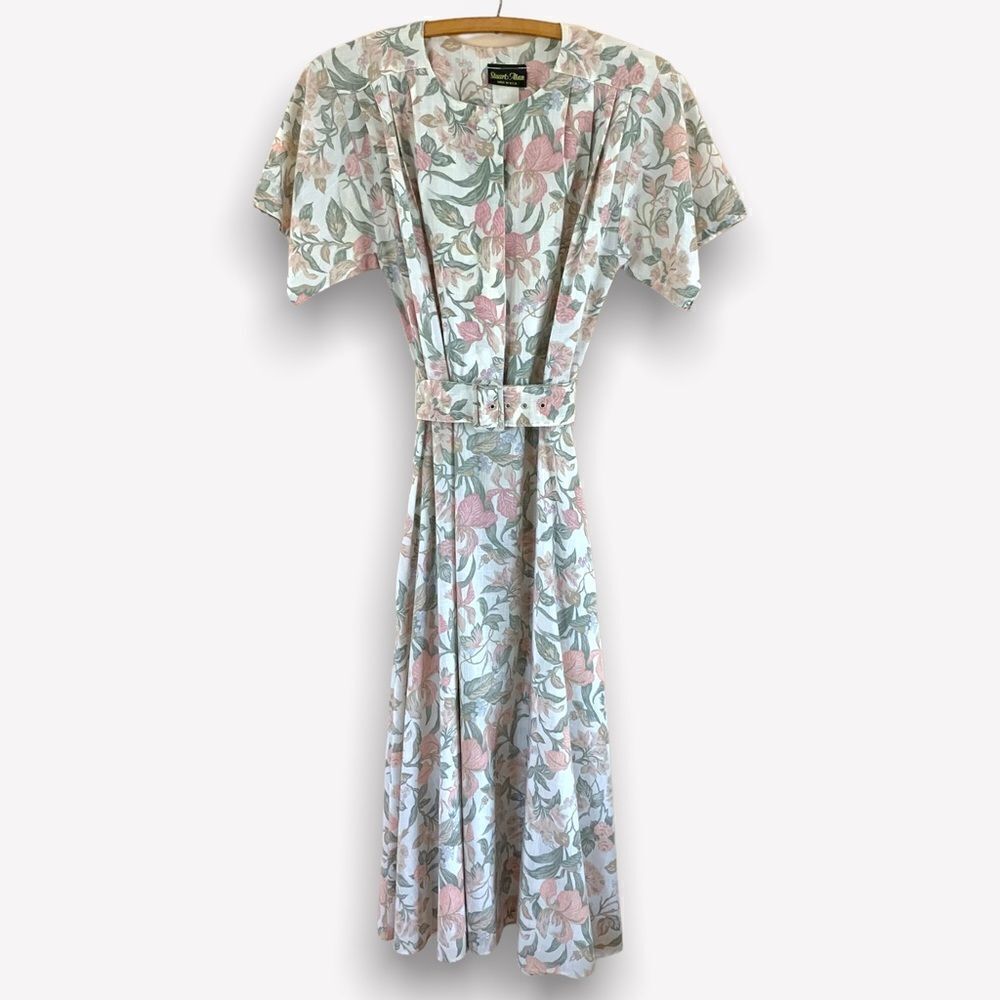 Vintage Stuart Alan Floral Belted Midi Dress